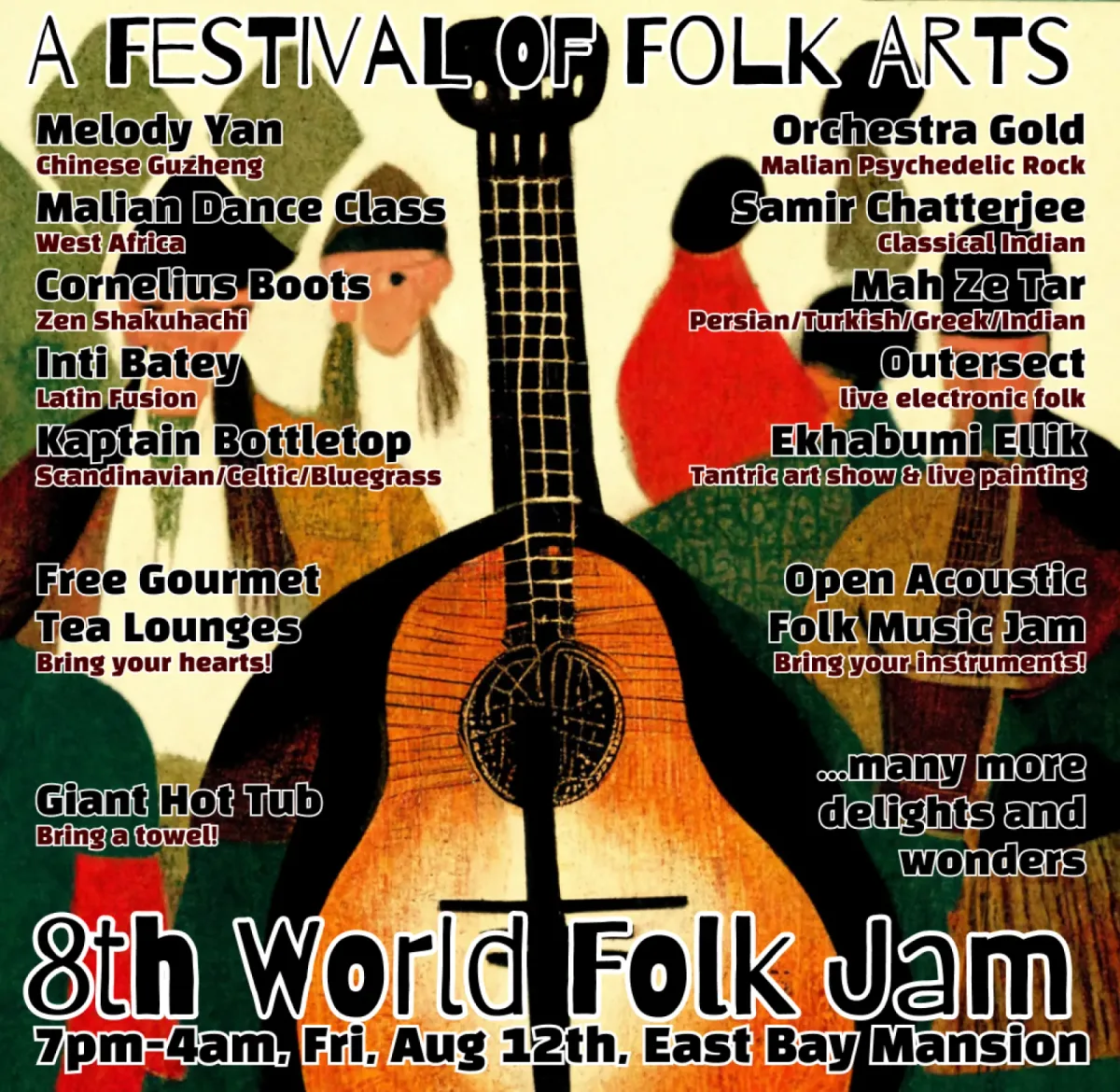Flyer for 8th World Folk Jam at the Birdhouse