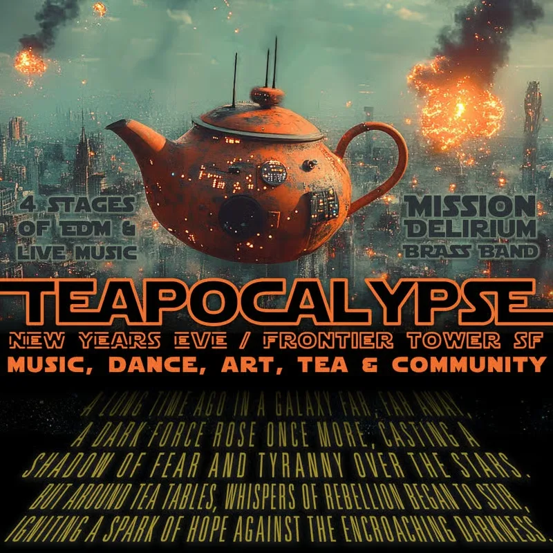Flyer for Teapocalypse: World Folk Jam on NYE