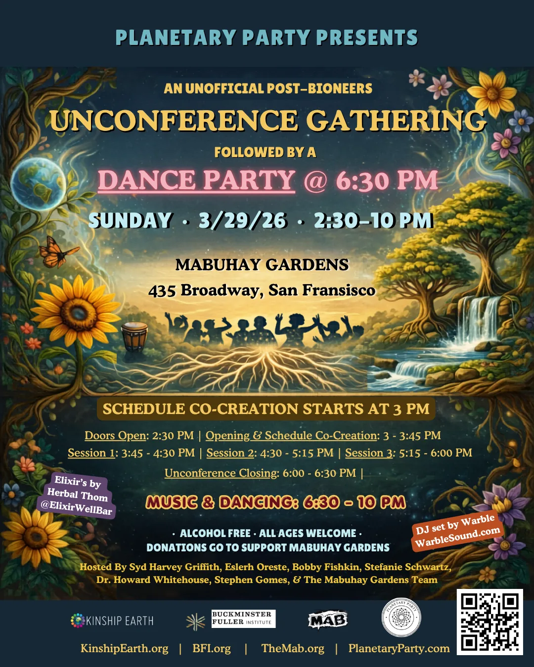 Flyer for Planetary Party: Unofficial post-BIONEERS Dance & Gathering at Mabuhay Gardens